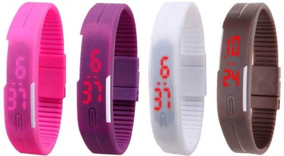 NS18 Silicone Led Magnet Band Combo of 4 Pink, Purple, White And Brown Digital Watch  - For Boys & Girls   Watches  (NS18)