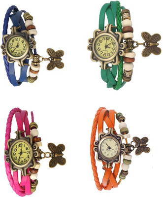 

NS18 Vintage Butterfly Rakhi Combo of 4 Blue, Pink, Green And Orange Watch - For Women