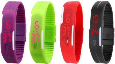 NS18 Silicone Led Magnet Band Combo of 4 Purple, Green, Red And Black Digital Watch  - For Boys & Girls   Watches  (NS18)