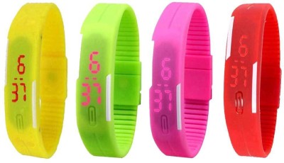 NS18 Silicone Led Magnet Band Watch Combo of 4 Yellow, Green, Pink And Red Digital Watch  - For Couple   Watches  (NS18)