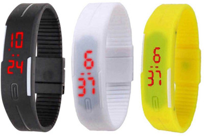

Kissu Led Magnet Band Combo of 3 Black, White And Yellow Watch - For Men & Women