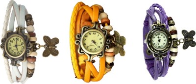 NS18 Vintage Butterfly Rakhi Watch Combo of 3 White, Yellow And Purple Analog Watch  - For Women   Watches  (NS18)