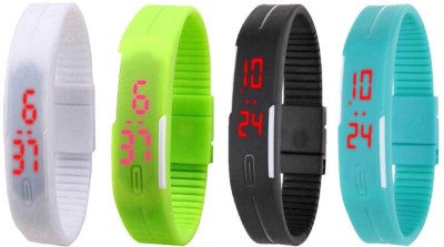 NS18 Silicone Led Magnet Band Watch Combo of 4 White, Green, Black And Sky Blue Digital Watch  - For Couple   Watches  (NS18)