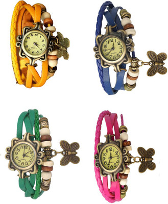 

Kissu Vintage Rakhi Combo of 4 Yellow, Green, Blue And Pink Watch - For Women