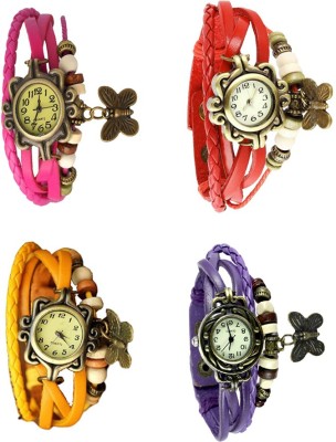 NS18 Vintage Butterfly Rakhi Combo of 4 Pink, Yellow, Red And Purple Analog Watch  - For Women   Watches  (NS18)