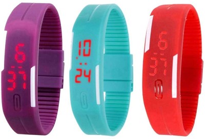 NS18 Silicone Led Magnet Band Combo of 3 Purple, Sky Blue And Red Digital Watch  - For Boys & Girls   Watches  (NS18)