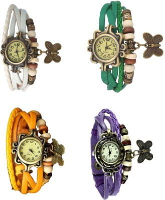 NS18 Vintage Butterfly Rakhi Combo of 4 White, Yellow, Green And Purple Analog Watch  - For Women   Watches  (NS18)