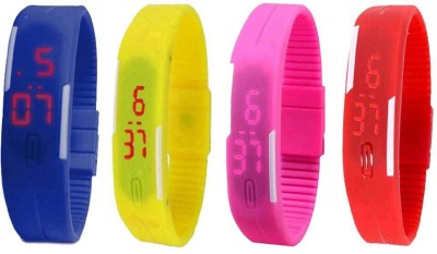 NS18 Silicone Led Magnet Band Watch Combo of 4 Blue, Yellow, Pink And Red Digital Watch  - For Couple   Watches  (NS18)
