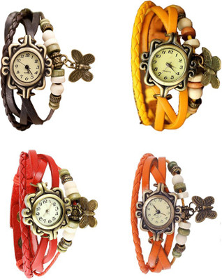 

Kissu Vintage Rakhi Combo of 4 Brown, Red, Yellow And Orange Watch - For Women