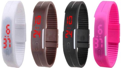 NS18 Silicone Led Magnet Band Combo of 4 White, Brown, Black And Pink Digital Watch  - For Boys & Girls   Watches  (NS18)