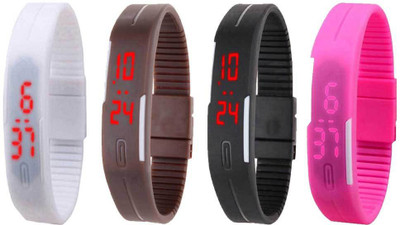 

NS18 Silicone Led Magnet Band Combo of 4 White, Brown, Black And Pink Watch - For Boys & Girls