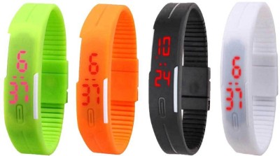 NS18 Silicone Led Magnet Band Combo of 4 Green, Orange, Black And White Digital Watch  - For Boys & Girls   Watches  (NS18)