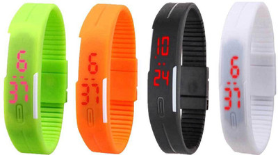 NS18 Silicone Led Magnet Band Combo of 4 Green, Orange, Black And White Digital Watch  - For Boys & Girls   Watches  (NS18)