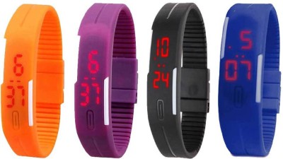 NS18 Silicone Led Magnet Band Combo of 4 Orange, Purple, Black And Blue Digital Watch  - For Boys & Girls   Watches  (NS18)
