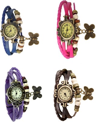NS18 Vintage Butterfly Rakhi Combo of 4 Blue, Purple, Pink And Brown Analog Watch  - For Women   Watches  (NS18)