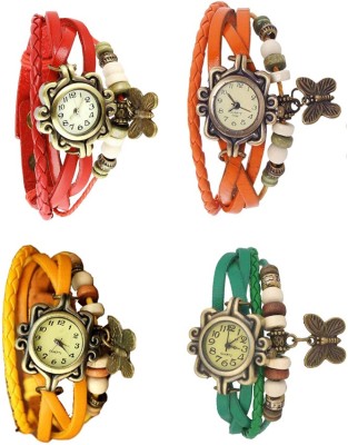 NS18 Vintage Butterfly Rakhi Combo of 4 Red, Yellow, Orange And Green Analog Watch  - For Women   Watches  (NS18)