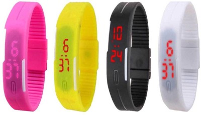 NS18 Silicone Led Magnet Band Combo of 4 Pink, Yellow, Black And White Digital Watch  - For Boys & Girls   Watches  (NS18)