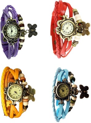 NS18 Vintage Butterfly Rakhi Combo of 4 Purple, Yellow, Red And Sky Blue Analog Watch  - For Women   Watches  (NS18)