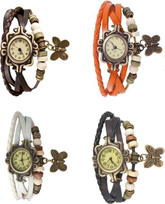 NS18 Vintage Butterfly Rakhi Combo of 4 Brown, White, Orange And Black Analog Watch  - For Women   Watches  (NS18)