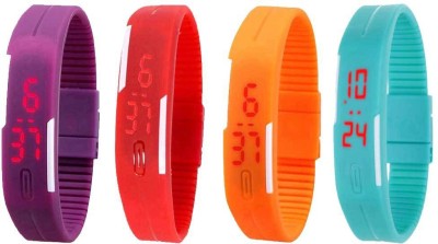 NS18 Silicone Led Magnet Band Watch Combo of 4 Purple, Red, Orange And Sky Blue Digital Watch  - For Couple   Watches  (NS18)