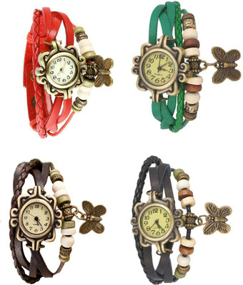 View NS18 Vintage Butterfly Rakhi Combo of 4 Red, Brown, Green And Black Analog Watch  - For Women Wrist Watches Price Online(NS18)