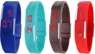 NS18 Silicone Led Magnet Band Watch Combo of 4 Blue, Sky Blue, Brown And Red Digital Watch  - For Couple   Watches  (NS18)