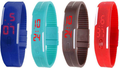 NS18 Silicone Led Magnet Band Watch Combo of 4 Blue, Sky Blue, Brown And Red Digital Watch  - For Couple   Watches  (NS18)