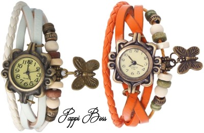 Pappi Boss Combo Offer Pack of 2 Designer Trendy White & Orange Butterfly Bracelet Casual Analog Watch  - For Girls   Watches  (Pappi Boss)