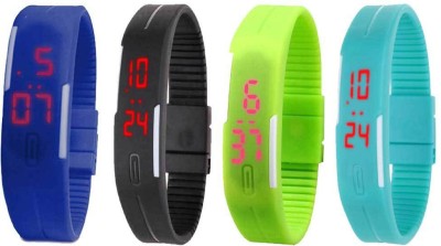 NS18 Silicone Led Magnet Band Watch Combo of 4 Blue, Black, Green And Sky Blue Digital Watch  - For Couple   Watches  (NS18)