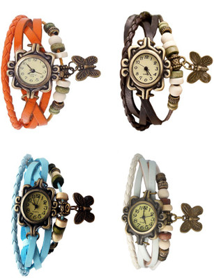 

NS18 Vintage Butterfly Rakhi Combo of 4 Orange, Sky Blue, Brown And White Watch - For Women