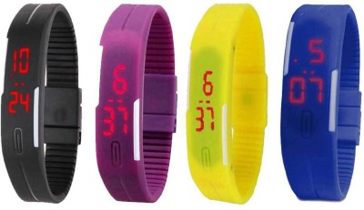 NS18 Silicone Led Magnet Band Combo of 4 Black, Purple, Yellow And Blue Digital Watch  - For Boys & Girls   Watches  (NS18)