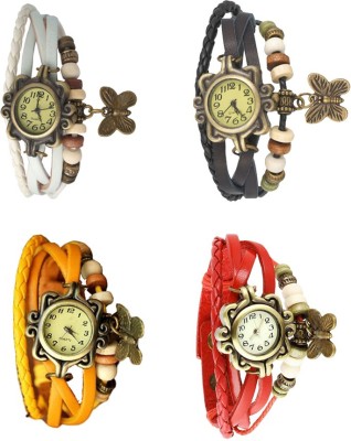 NS18 Vintage Butterfly Rakhi Combo of 4 White, Yellow, Black And Red Analog Watch  - For Women   Watches  (NS18)