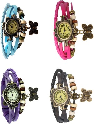 NS18 Vintage Butterfly Rakhi Combo of 4 Sky Blue, Purple, Pink And Black Analog Watch  - For Women   Watches  (NS18)