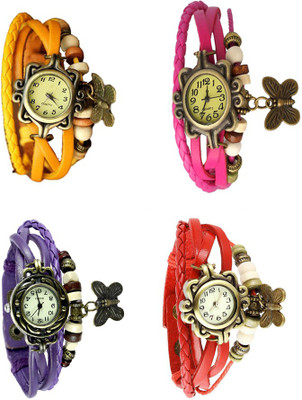 

NS18 Vintage Butterfly Rakhi Combo of 4 Yellow, Purple, Pink And Red Watch - For Women