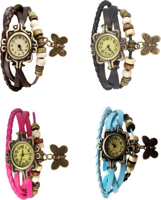 

NS18 Vintage Butterfly Rakhi Combo of 4 Brown, Pink, Black And Sky Blue Watch - For Women