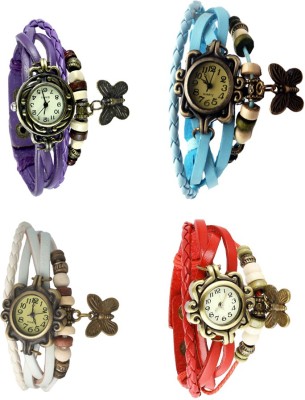 NS18 Vintage Butterfly Rakhi Combo of 4 Purple, White, Sky Blue And Red Analog Watch  - For Women   Watches  (NS18)