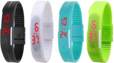 NS18 Silicone Led Magnet Band Combo of 4 Black, White, Sky Blue And Green Digital Watch  - For Boys & Girls   Watches  (NS18)