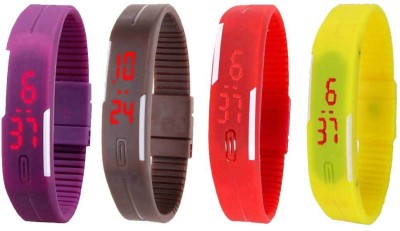 NS18 Silicone Led Magnet Band Combo of 4 Purple, Brown, Red And Yellow Digital Watch  - For Boys & Girls   Watches  (NS18)