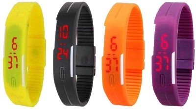 NS18 Silicone Led Magnet Band Watch Combo of 4 Yellow, Black, Orange And Purple Digital Watch  - For Couple   Watches  (NS18)