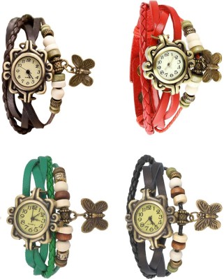 NS18 Vintage Butterfly Rakhi Combo of 4 Brown, Green, Red And Black Analog Watch  - For Women   Watches  (NS18)