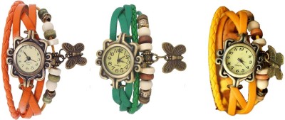 NS18 Vintage Butterfly Rakhi Combo of 3 Orange, Green And Yellow Analog Watch  - For Women   Watches  (NS18)