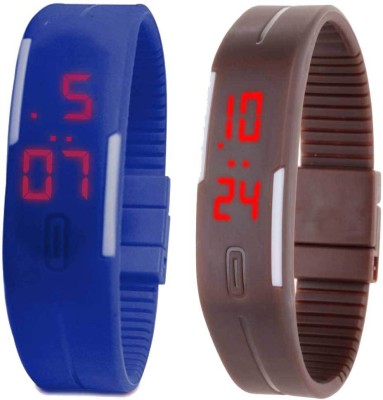 NS18 Silicone Led Magnet Band Set of 2 Blue And Brown Digital Watch  - For Boys & Girls   Watches  (NS18)