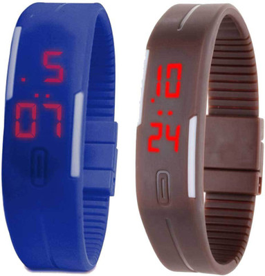 

Kissu Led Band Watch Combo of 2 Blue And Brown Watch - For Couple