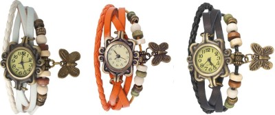 NS18 Vintage Butterfly Rakhi Watch Combo of 3 White, Orange And Black Analog Watch  - For Women   Watches  (NS18)