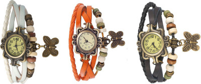 

Kissu Vintage Rakhi Watch Combo of 3 White, Orange And Black Watch - For Women