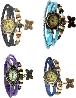 

Kissu Vintage Rakhi Combo of 4 Black, Purple, Sky Blue And Blue Watch - For Women