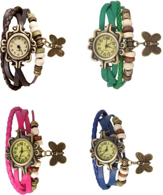 NS18 Vintage Butterfly Rakhi Combo of 4 Brown, Pink, Green And Blue Analog Watch  - For Women   Watches  (NS18)