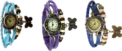 

Kissu Vintage Rakhi Watch Combo of 3 Sky Blue, Purple And Blue Watch - For Women
