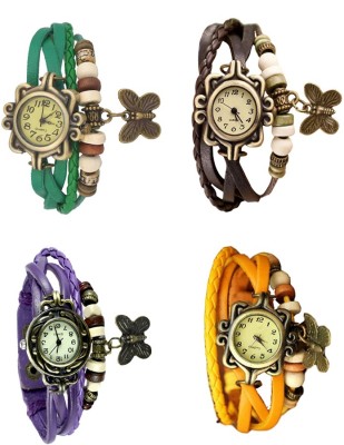 NS18 Vintage Butterfly Rakhi Combo of 4 Green, Purple, Brown And Yellow Analog Watch  - For Women   Watches  (NS18)