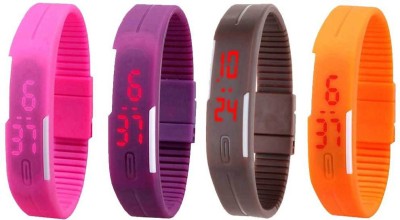 NS18 Silicone Led Magnet Band Combo of 4 Pink, Purple, Brown And Orange Digital Watch  - For Boys & Girls   Watches  (NS18)